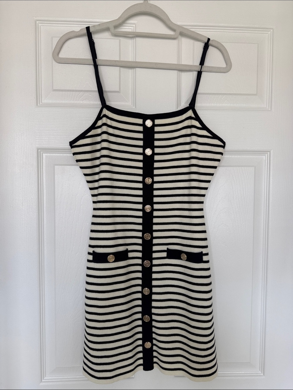 Maje Black and Cream Striped Button-Front Mini Dress